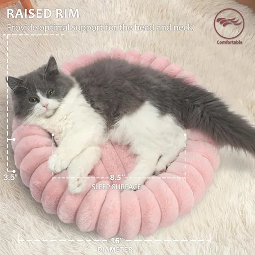 Miniatura 3 de Camas rosadas para cachorros pequeños y gatitos, lavables, suaves y cómodas, cama para perros con lados para gatos de interior, cama redonda