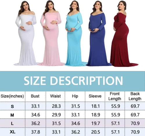 Miniatura 5 de YnimioAOX Vestido de sesión de fotos de maternidad de manga larga elegante maxi vestido de fotografía delgado vestidos elásticos