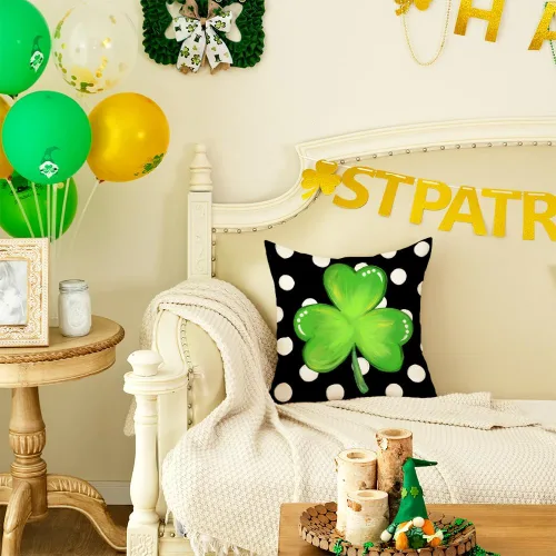 Miniatura 5 de AACORS Funda de almohada del Día de San Patricio de 16 x 16 pulgadas, decoración de trébol de lunares, funda de cojín de primavera para el sofá