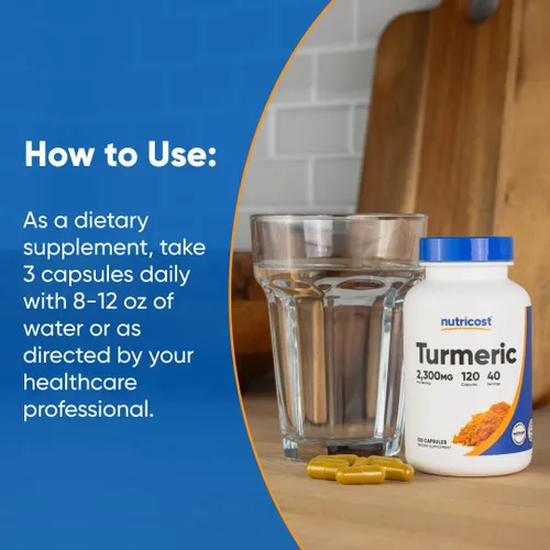 Miniatura 7 de Nutricost Turmeric (95% curcumioides) 0.017 onzas, 120 cápsulas con Bioperina, 1 botella, 1