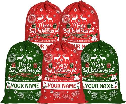 Miniatura 13 de Home and Plan Saco de Navidad personalizado con nombre (27 x 19.7 pulgadas), bolsas de regalo de Papá Noel grandes con cordón personalizado