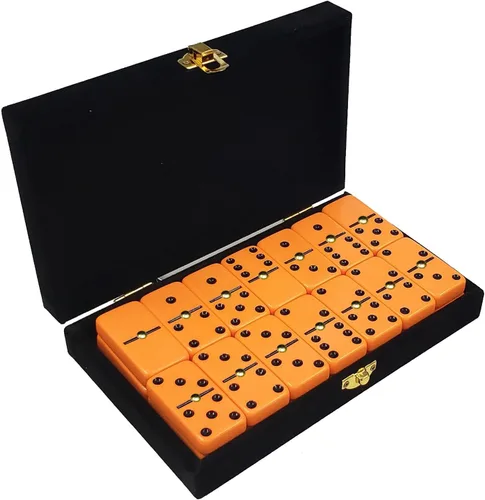 Miniatura 5 de Marion Dominó doble 6 blanco, tamaño de torneo profesional jumbo con giradores, en elegante estuche de terciopelo negro.