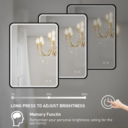 Miniatura 4 de Espejo de baño LED de 20 x 28 pulgadas con luces, marco de metal negro, espejo de tocador iluminado para pared, espejo LED regulable de 3000 K/4500