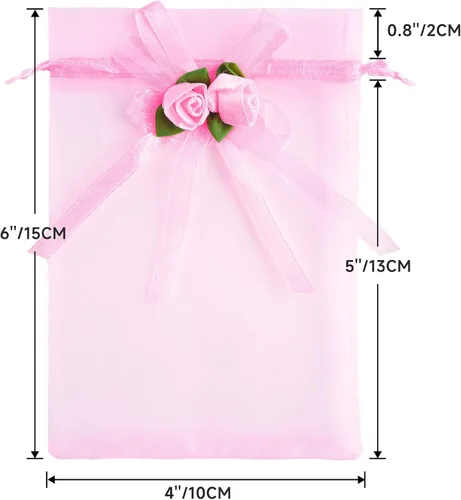 Miniatura 2 de G2PLUS - 30 bolsas de organza rosa de 4 x 6 pulgadas, bolsas de regalo para bodas en color rosa, bolsas transparentes de malla para joyas con cordón