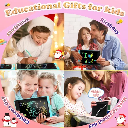 Miniatura 6 de Paquete de 2 tabletas de escritura LCD para niños de 8.5 pulgadas, colorido tablero de dibujo para niños, juegos de viaje, actividades