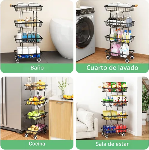 Miniatura 7 de Cesta de frutas, organizadores y almacenamiento de despensa de cocina, cesta apilable de alambre de metal de 4 niveles para frutas, verduras
