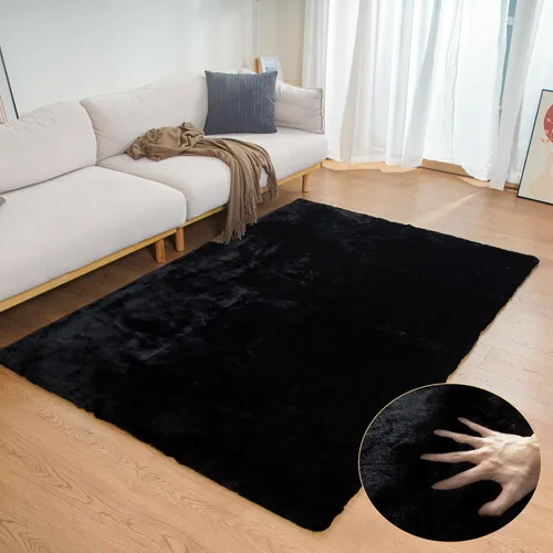 Miniatura 43 de ORINOVA Alfombra de felpa marrón claro beige de 8 x 10 pies para sala de estar, alfombra bohemia esponjosa de piel de conejo grande para dormitorio