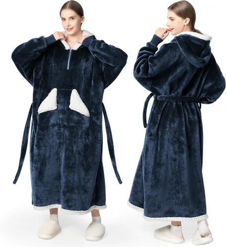 Miniatura 14 de Touchat - Manta con capucha portátil, sudadera con capucha de forro polar sherpa de gran tamaño con bolsillo gigante y mangas para adulto, regalo