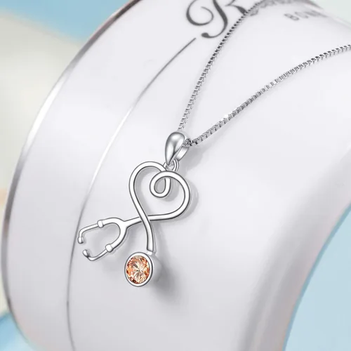 Miniatura 2 de AOBOCO Collar de estetoscopio de plata de ley adornado con cristales de Austria, regalos de la semana de la enfermera de graduación 2023, joyería