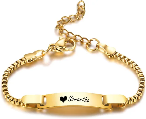 Miniatura 62 de Pulsera de barra para bebé: chapado en oro de 18 quilates, pulsera con placa de identificación personalizada para niños pequeños de mamá, nombre
