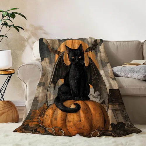 Miniatura 10 de YeeJu Manta de Halloween pequeña de fantasma espeluznante negro, manta de Halloween para bebé, manta acogedora suave y ligera de felpa de forro
