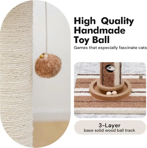 Miniatura 6 de Woochpet Poste rascador para gatos de 34 pulgadas de alto con pista de bola para gatos, resistente y más grueso, de gran diámetro, poste rascador