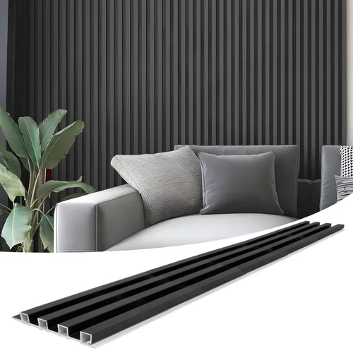 Art3d Paquete de 8 paneles de pared de listones acústicos WPC de 96 x 6 pulgadas para decoración interior moderna, fondo de TV, sala de estar, negro