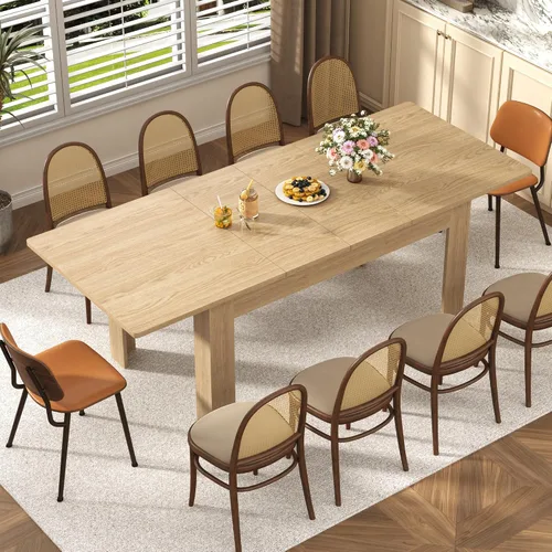 Miniatura 4 de jiteentarou Mesa de comedor extensible para 6-10 personas de 59 a 86 pulgadas, mesas ampliables de 86 pulgadas de largo para espacios pequeños, Roble