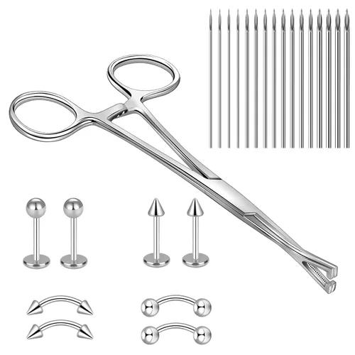 Juego de 25/33 piercings de acero inoxidable para nariz, lengua, cartílago, ceja, ombligo, ombligo, cartílago, cejas, ombligo, 25/33 unidades, 18/33