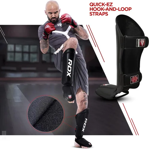 Miniatura 4 de RDX Guantes de boxeo de 14 onzas y espinilleras de kickboxing (tamaño grande), guantes de piel maya de alta calidad para adultos, con almohadillas