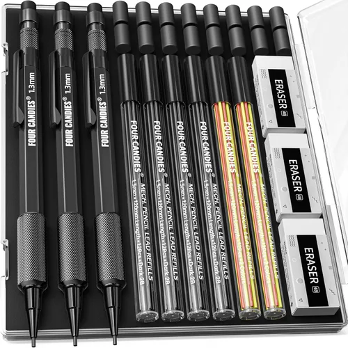 Miniatura 14 de Four Candies Juego de lápices mecánicos de 1.3mm con 24 repuestos de plomo, lápiz de carpintero de metal resistente a la intemperie para uso pesado