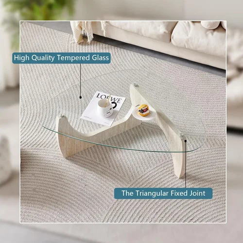 Miniatura 4 de Btrpily Mesa de centro de madera, moderna mesa de centro de mármol, contemporánea, elegante, muebles de alta gama para tu sala de estar