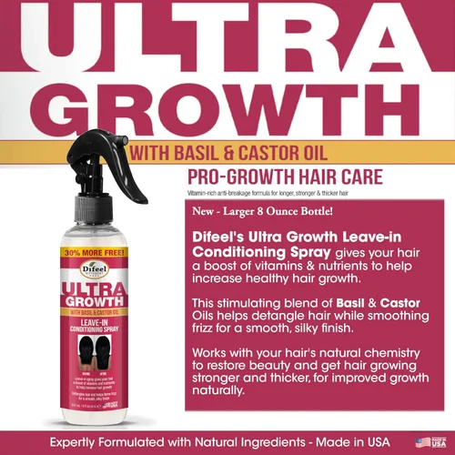 Miniatura 2 de Difeel Ultra Growth - Aceite de albahaca y ricino para el cabello, tratamiento acondicionador sin enjuague, 8 onzas, botella grande