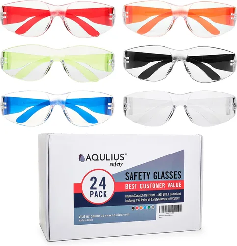 Aqulius 24 gafas de seguridad a granel para hombres y mujeres, con certificación ANSI Z78.1, resistentes a los arañazos y a los impactos, gafas de