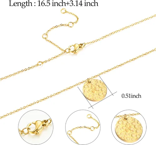 Miniatura 6 de Estendly - Collar refinado con colgante en forma de luna y oro de 14 quilates, collar en capas, sencillo, para mujer.
