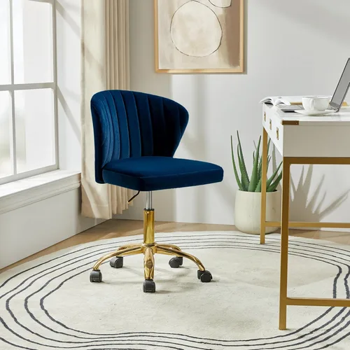 Miniatura 11 de HULALA HOME Silla de escritorio de oficina en casa con ruedas doradas, pequeña y linda silla de tocador con respaldo para dormitorio, asiento