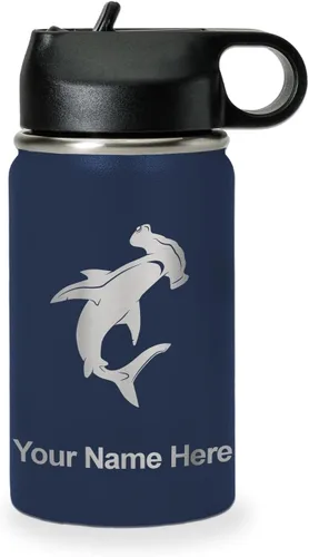 Miniatura 17 de LaserGram Botella de agua personalizada, tiburón martillo, acero inoxidable de doble pared aislada al vacío con popote superior, regalo grabado