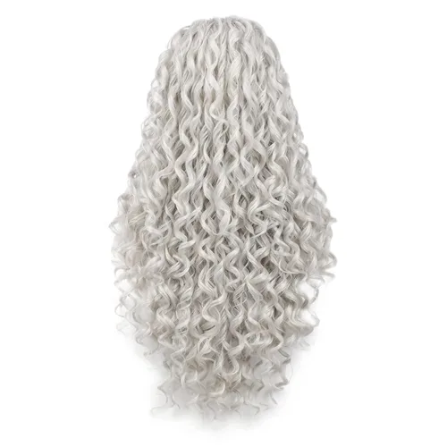 Miniatura 3 de Imstyle Pelucas de encaje frontal gris claro, peluca de pelo sintético gris rizado para mujer, cosplay, fiesta, Halloween, rebote, pelo esponjoso