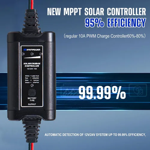 Miniatura 4 de ATEM POWER - Controlador de carga solar MPPT de 10 A, controlador de panel solar portátil inteligente de 12/24 voltios para paneles solares
