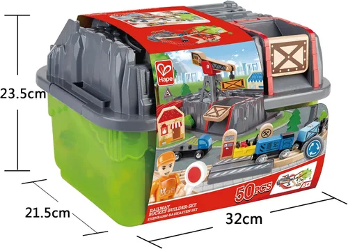 Miniatura 4 de Hape Conjunto Railway Bucket Builder Juguete de Tren de Madera Multicolor de 50 Piezas, Kit de Construcción para Niños