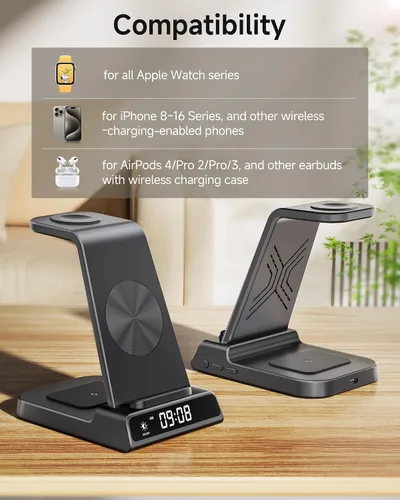 Miniatura 3 de Cargador inalámbrico para iPhone 17, estación de carga 3 en 1 para Apple Watch 11/10/9/8/7/6/5, Ultra 3/SE 3, para iPhone 17/16/15/14/13/12/11/X