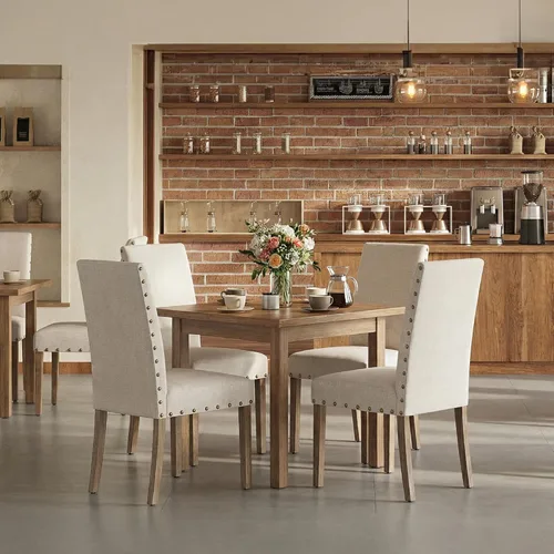 Miniatura 5 de Juego de sillas de cocina Parsons para comedor, tapizado moderno, elegante, de tela, con respaldo alto y ribete de cabeza de clavo color bronce