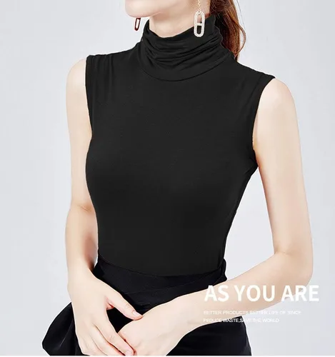 Miniatura 3 de Camisa de algodón suave con cuello alto falso para mujer, camiseta de ropa