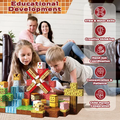 Miniatura 6 de Goody King Bloques Magnéticos 120 piezas de bloques de construcción magnéticos, casas magnéticas de animales de granja, juguetes sensoriales STEM