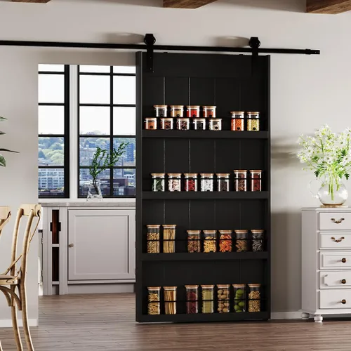 Miniatura 9 de BARNER HOME Puerta corrediza de granero de 30" x 84", puerta de granero estilo estante con kit de herrajes de 6 pies, hecha de MDF imprimado