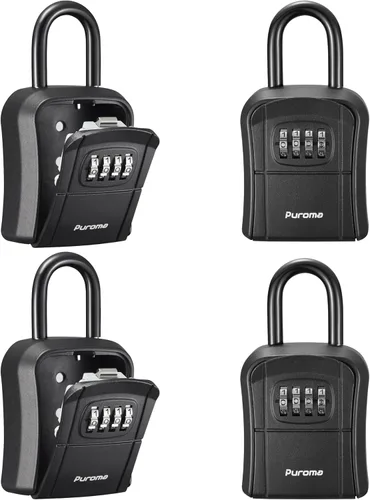 Miniatura 15 de Caja de seguridad con llave Puroma, caja de seguridad portátil con combinación, caja de almacenamiento de llaves para pared para llaves de casa, Gris