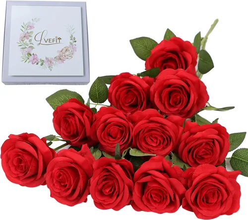 Miniatura 46 de LVEFIT 12 rosas artificiales de seda de color naranja quemado, ramo de rosas de seda de tallo largo para bodas, despedidas de soltera, fiestas