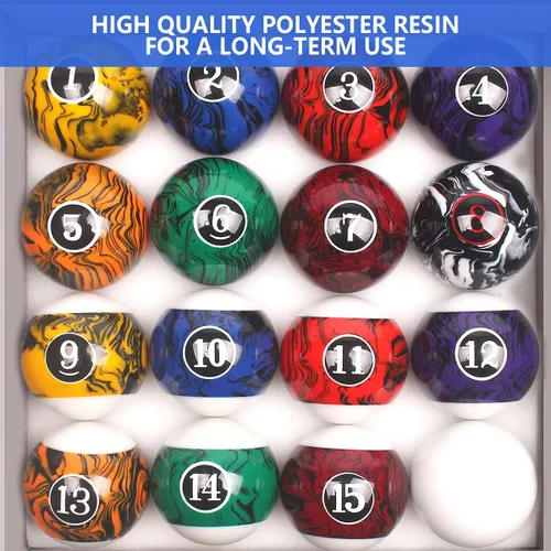 Miniatura 2 de Juego de bolas de billar para mesa de billar, diseño de mármol, remolino y estilo clásico, juego de 16 bolas