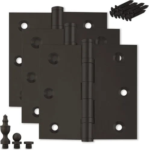 Miniatura 30 de Bisagra de puerta de latón macizo, rodamiento de bolas pulido de 3.5 x 3.5 pulgadas con puntas decorativas de rosca incluidas, juego de 2 bisagras