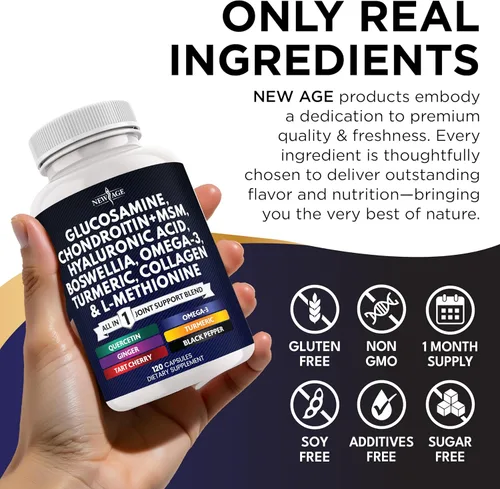 Miniatura 5 de Condroitina de glucosamina, MSM, curcumina de cúrcuma, colágeno, ácido hialurónico, Omega 3 - Suplemento de salud para hombres y mujeres - 240