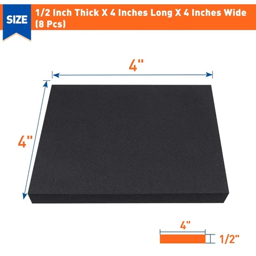 MAGZO 8 almohadillas de espuma adhesiva de 1/2 pulgada de grosor x 4 x 4 pulgadas, láminas de espuma de celda cerrada, almohadillas autoadhesivas de