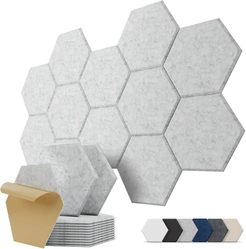 Miniatura 10 de Paneles Acústicos Hexagonales Autoadhesivos para Pared, Paquete de 12 Baldosas Absorbentes de Sonido para Paredes y Puertas, Panel Interior Negro
