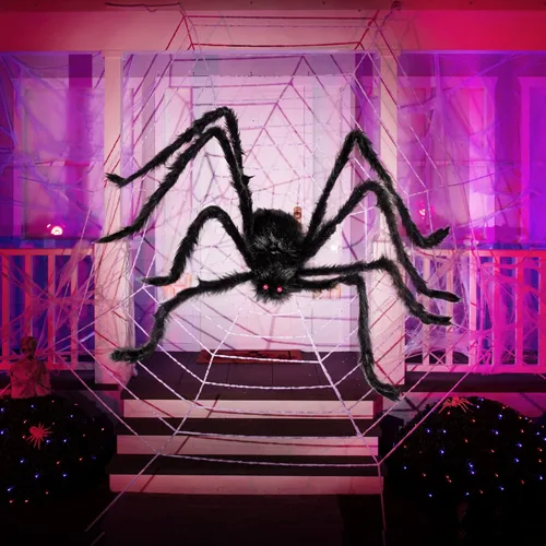 Miniatura 8 de JOYIN Paquete de 2 decoraciones de Halloween para exteriores de 5 pies, araña negra peluda, araña gigante aterradora, accesorios falsos grandes