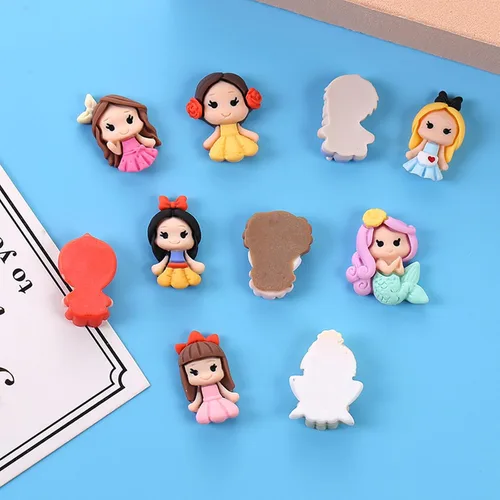 Miniatura 4 de Juego de 20 dijes de resina Kawaii de dibujos animados de princesa, juego surtido de cuentas de slime con parte trasera plana para adornos