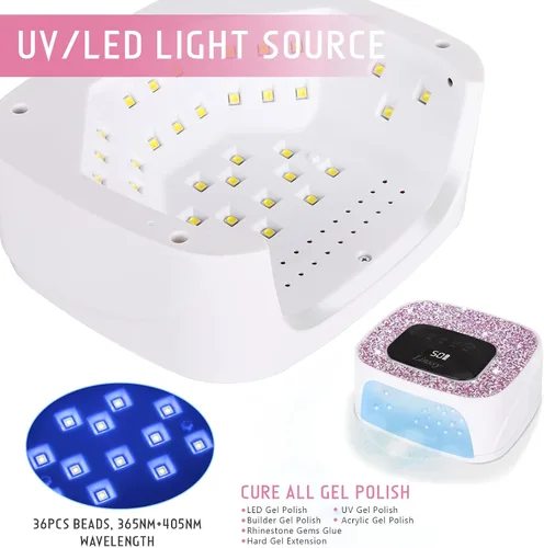 Miniatura 4 de Linssy Lámpara de uñas recargable UV/LED con sensor automático, luz de secado de uñas de gel inalámbrica portátil, 4 tiempos y pantalla LCD