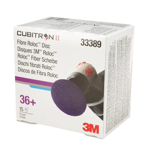 Miniatura 11 de 3M Cubitron II Roloc Disco de fibra, 786C, 33389, 3 pulgadas, grano 36+, paquete de 15, alto rendimiento, corte rápido, larga duración