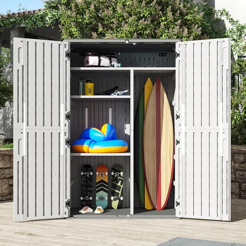 Miniatura 11 de AOXUN Cobertizo de almacenamiento horizontal de 21 pies cúbicos, caja de almacenamiento de polietileno de alta densidad para exteriores, caja