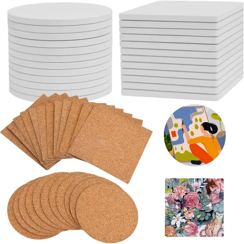 24 Piezas Azulejos de Cerámica para Manualidades Posavasos de Cerámica Blanca para Manualidades Azulejos de Cerámica en Blanco Sin Esmaltar 4x4