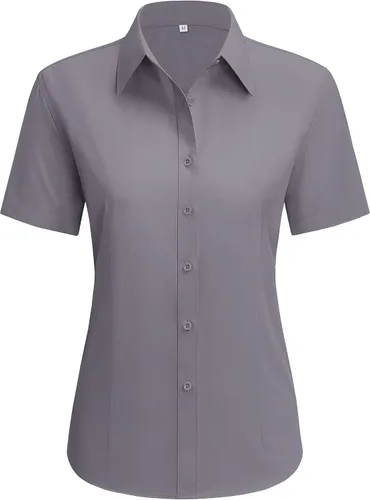 Miniatura 23 de siliteelon Camisas de vestir para mujer, de manga corta, de algodón, camisa con botones abajo, camisa básica con botones arriba, camisas con cuello
