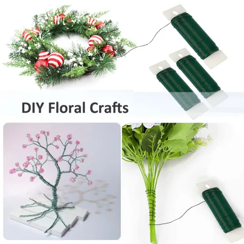 Miniatura 3 de Alambre floral verde, paquete de 3 cables flexibles de calibre 22 de 117 yardas para manualidades, coronas de Navidad, árboles, guirnaldas